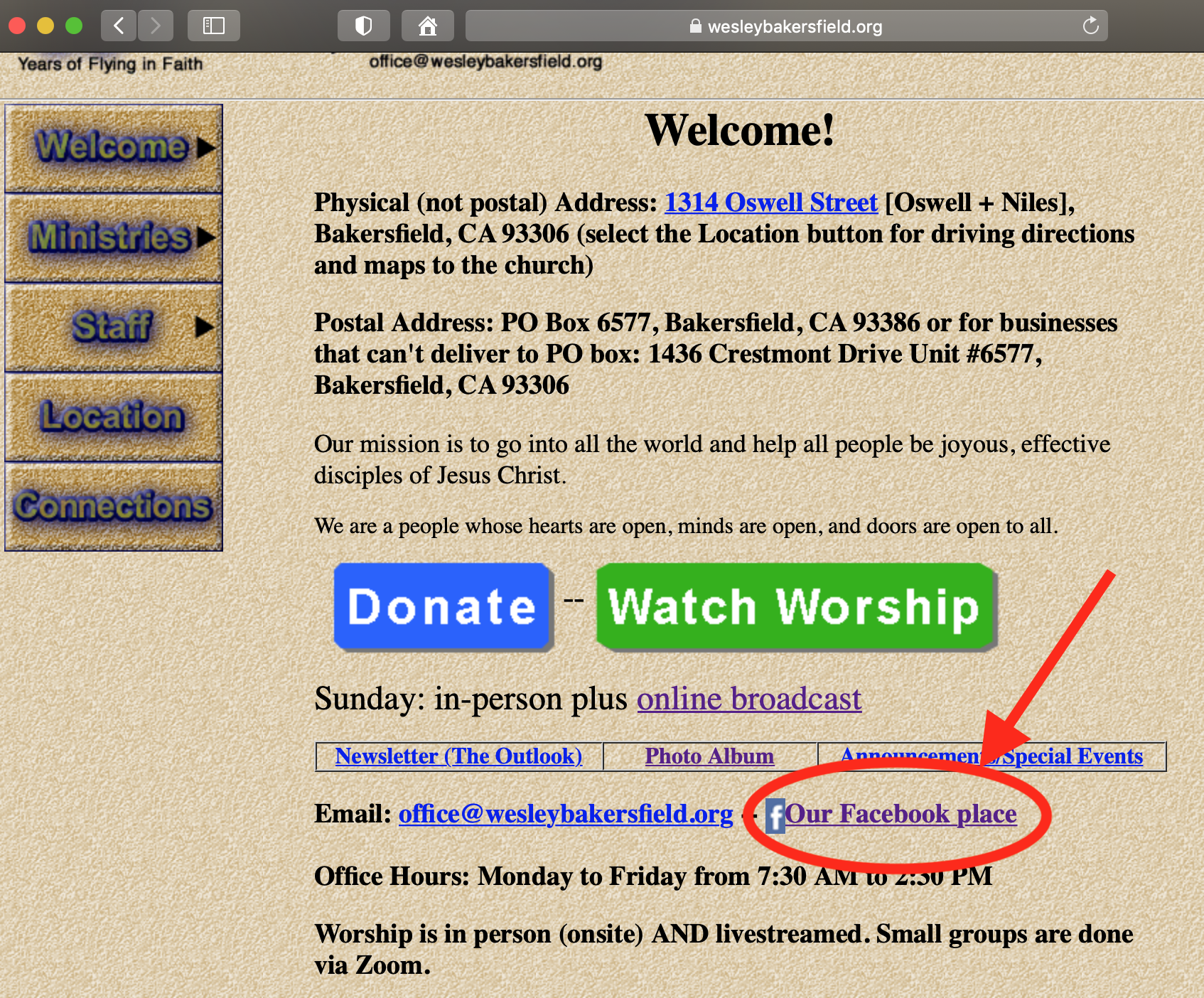 church homepage facebook place location